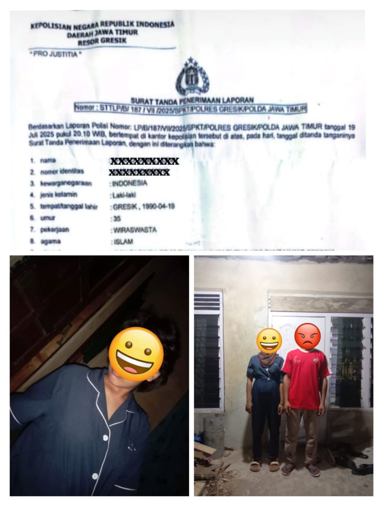 Mawar (nama samaran) dan bukti lapor ke Polres Gresik