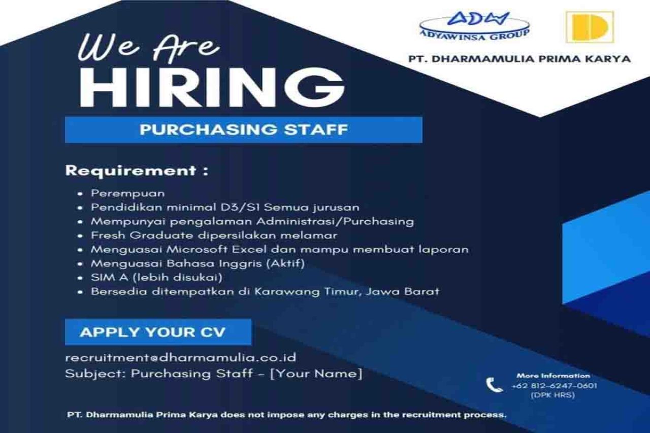 Lowongan kerja di PT Dharmamulia Prima Karya