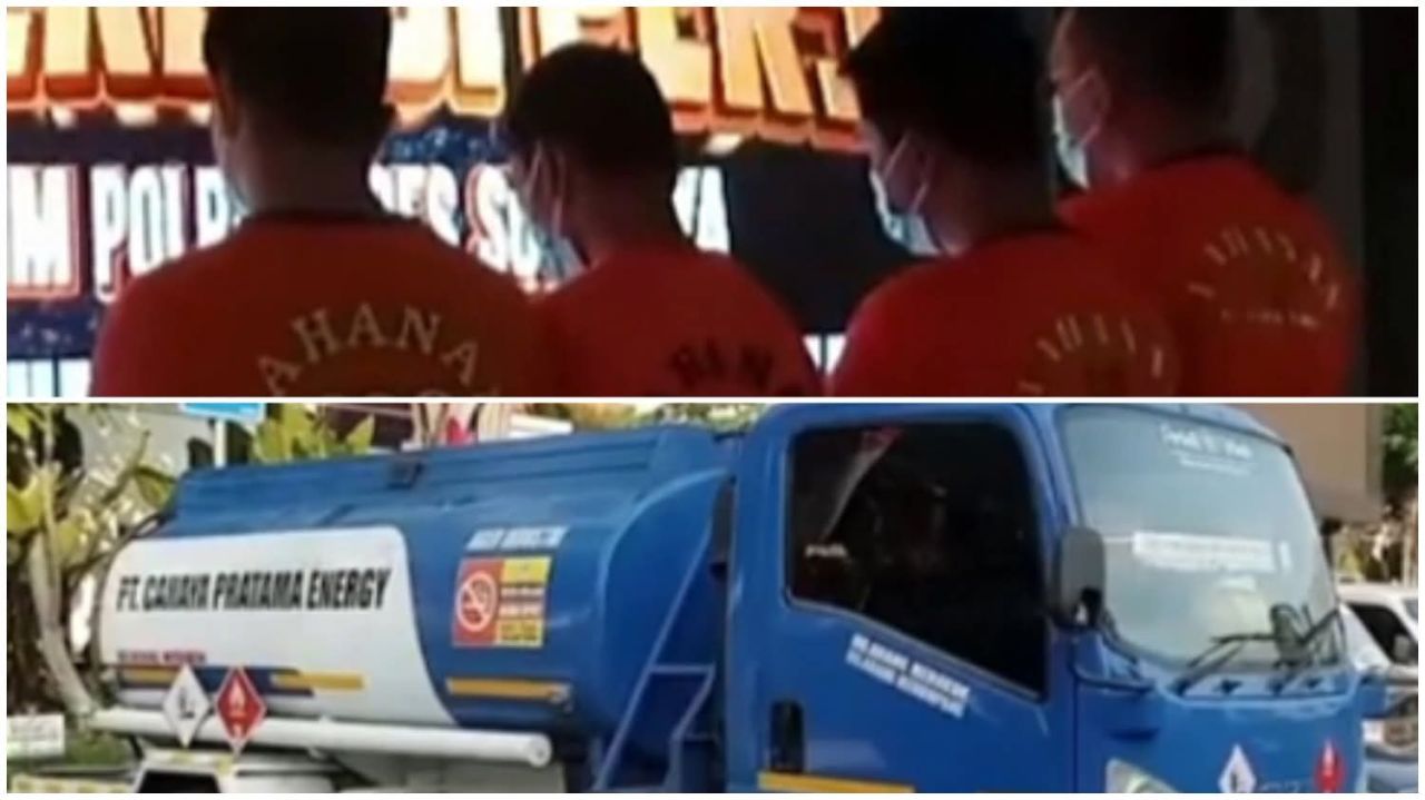 Para tersangka dan tangki PT Cahaya Pratama Energy