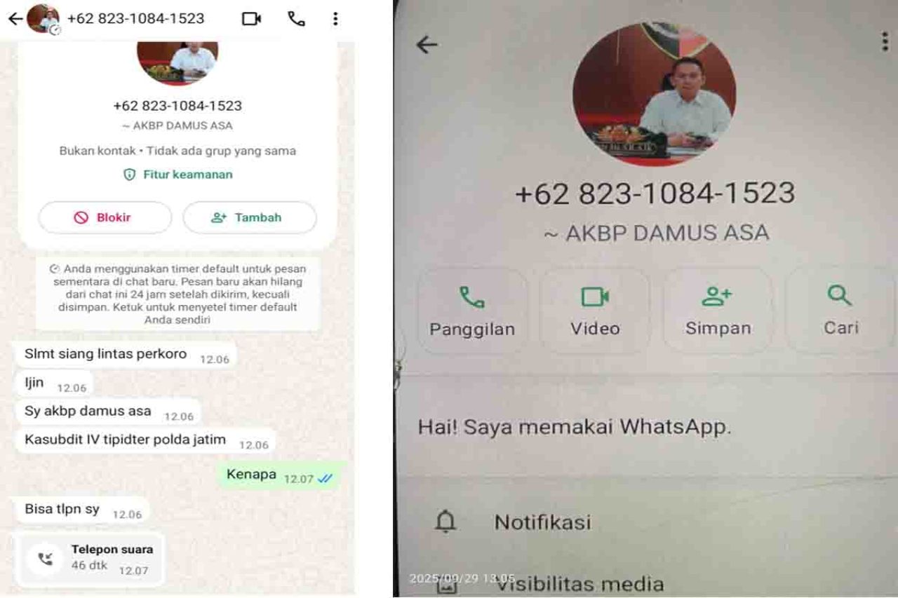 Pengguna nomor 082310841523 yang mencatut nama AKBP Damus Asa