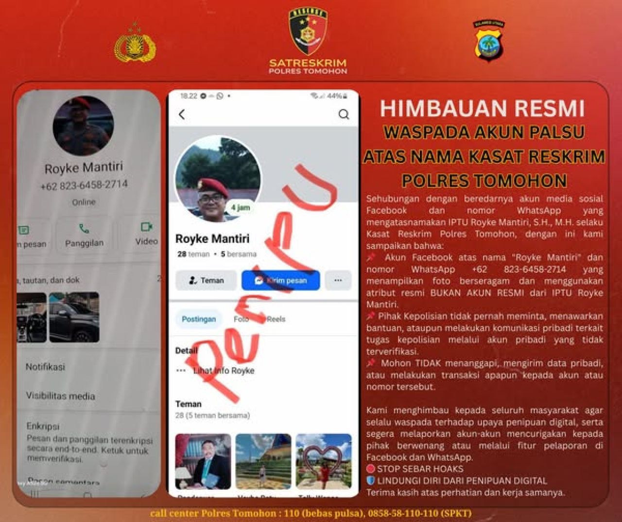 Akun palsu IPTU Royke Mantiri