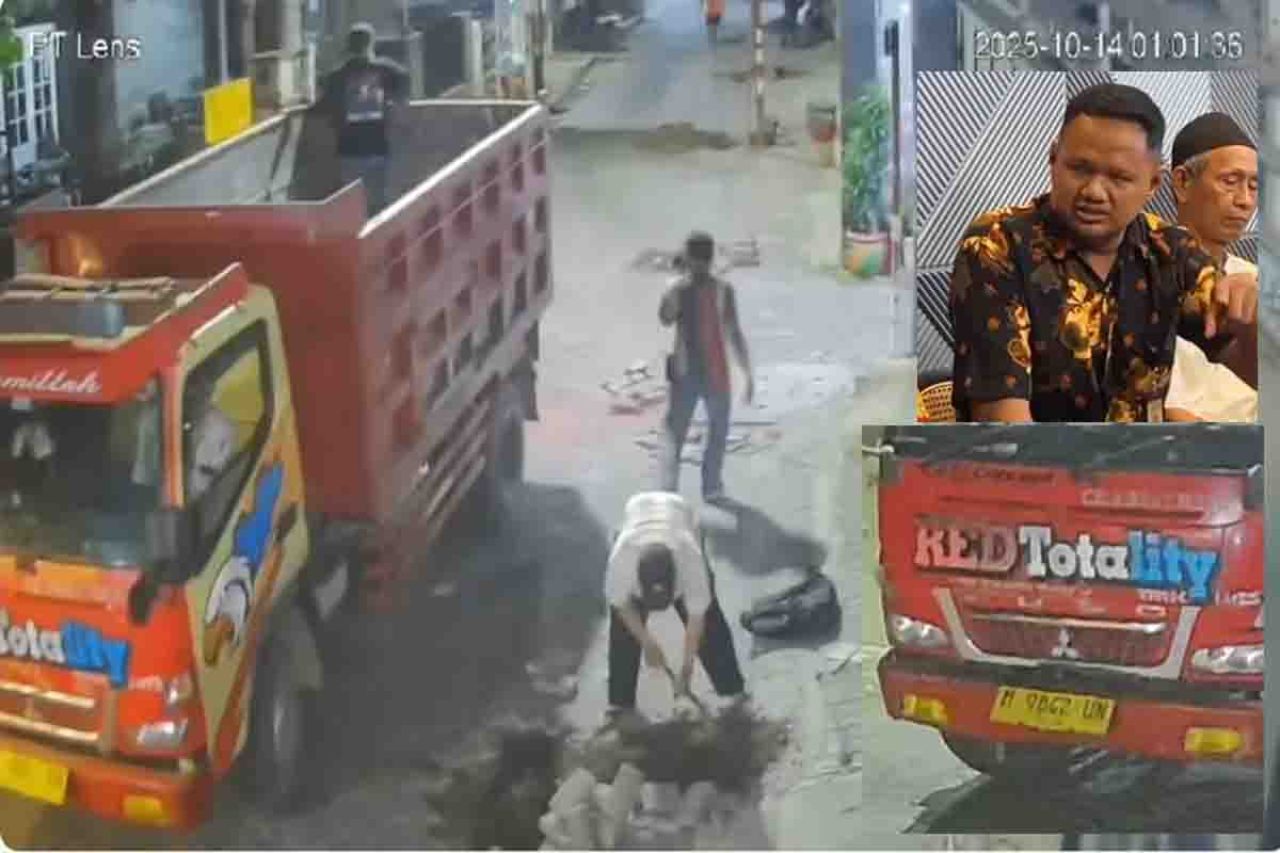 Rekaman CCTV pencurian kabel Telkom di Kelurahan Pacar Kembang Gang V. Inzet : Michael dan plat nomor truk yang menarik kabel Telkom