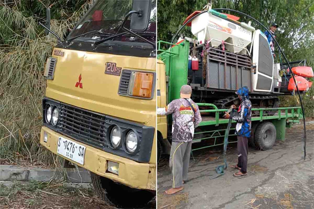 Truk angkut mesin panen padi