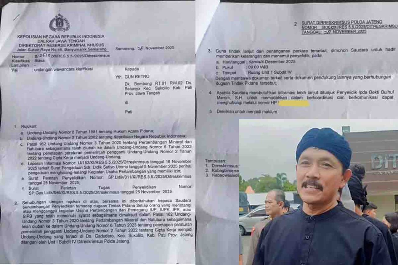 Surat panggilan Gunretno. Inzet : Gunretno
