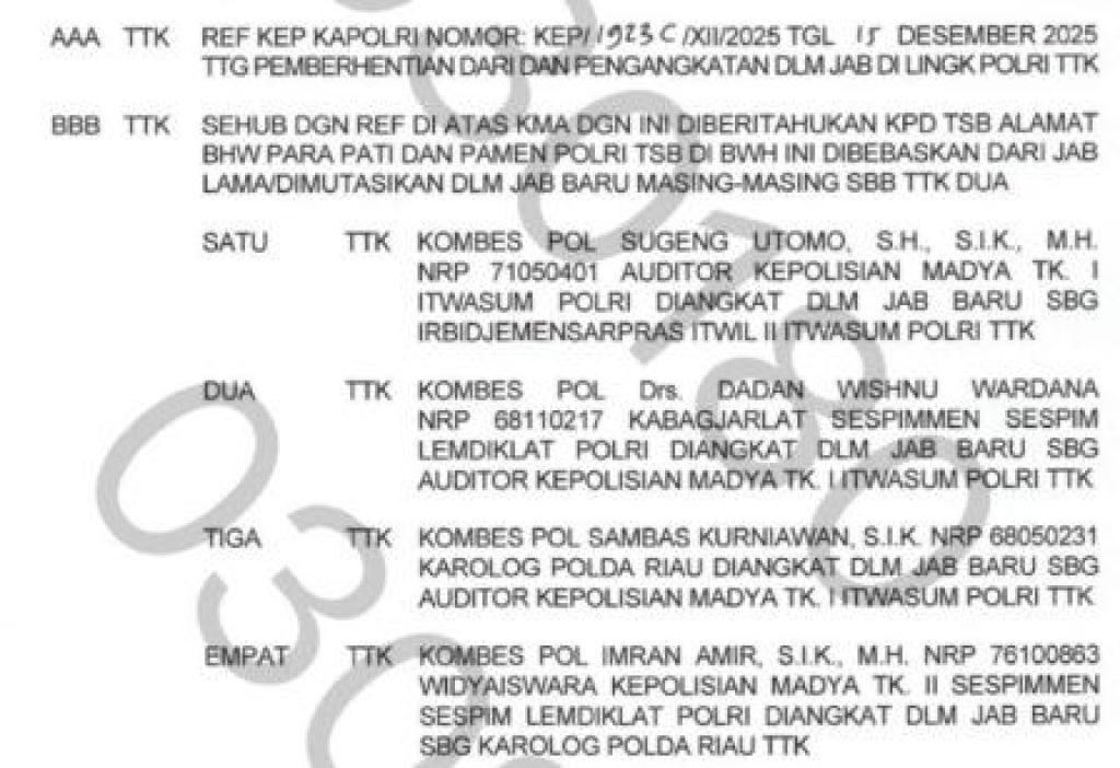 Surat Telegram mutasi Polri