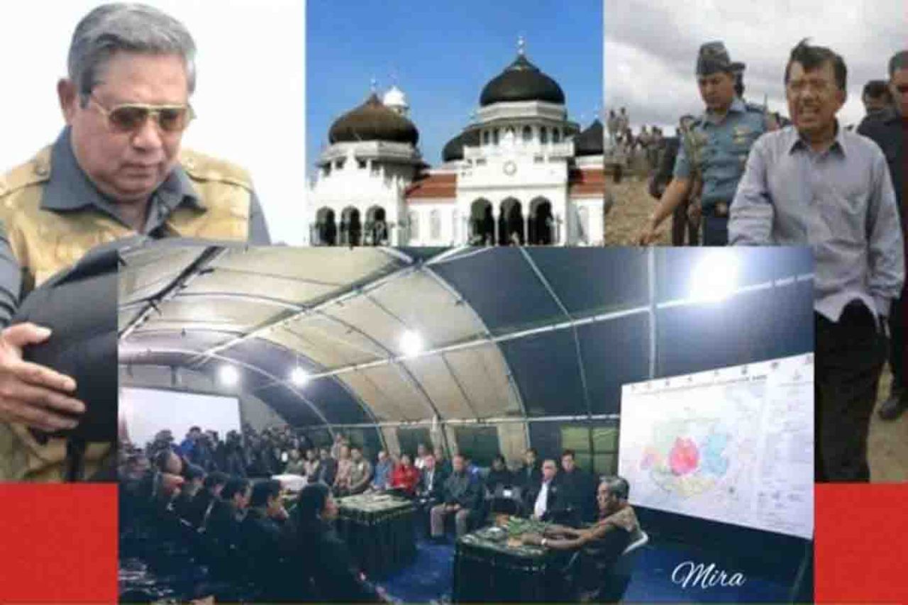 Susilo Bambang Yudhoyono dan Jusuf Kalla saat penanganan tsunami Aceh