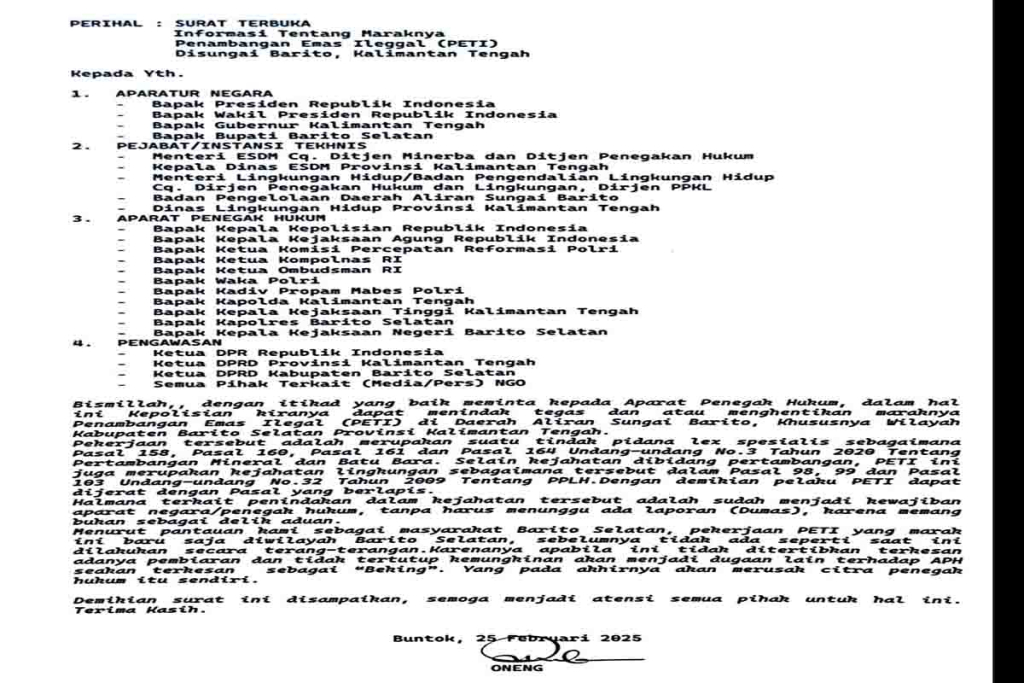 Surat terbuka tentang maraknya tambang ilegal di Sungai Barito