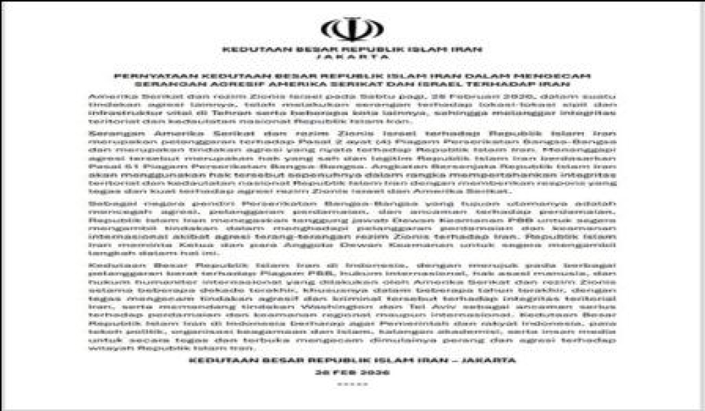 Pernyataan Kedutaan Besar Republik Islam Iran di Indonesia