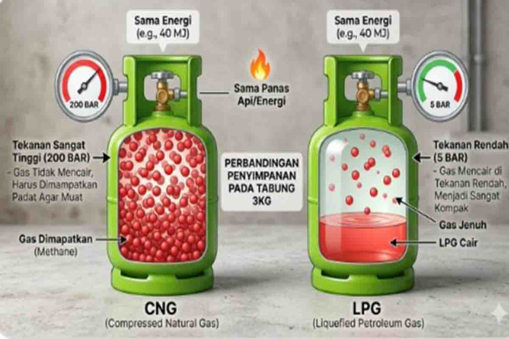Perbandingan tekanan gas CNG dan LPG