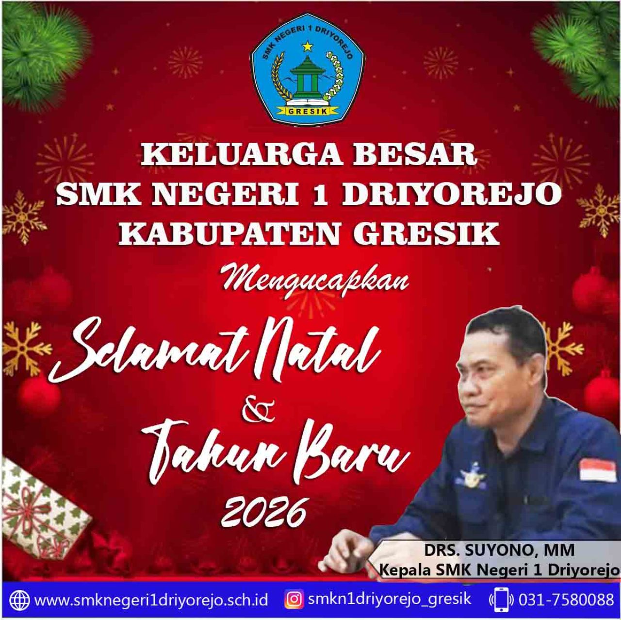 Ucapan Natal dan Tahun Baru 2026 dari SMKN 1 Driyorejo
