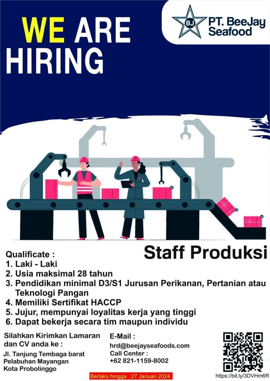 PT Beejay Seafod Butuh Staff Produksi 
