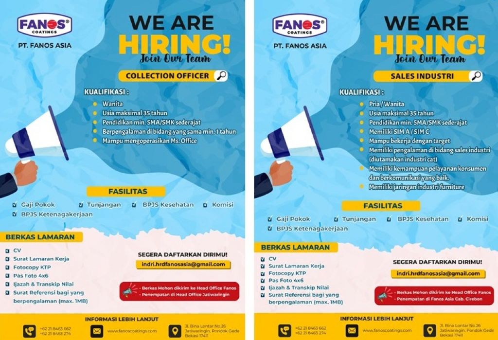 Lowongan kerja PT Fanos Asia