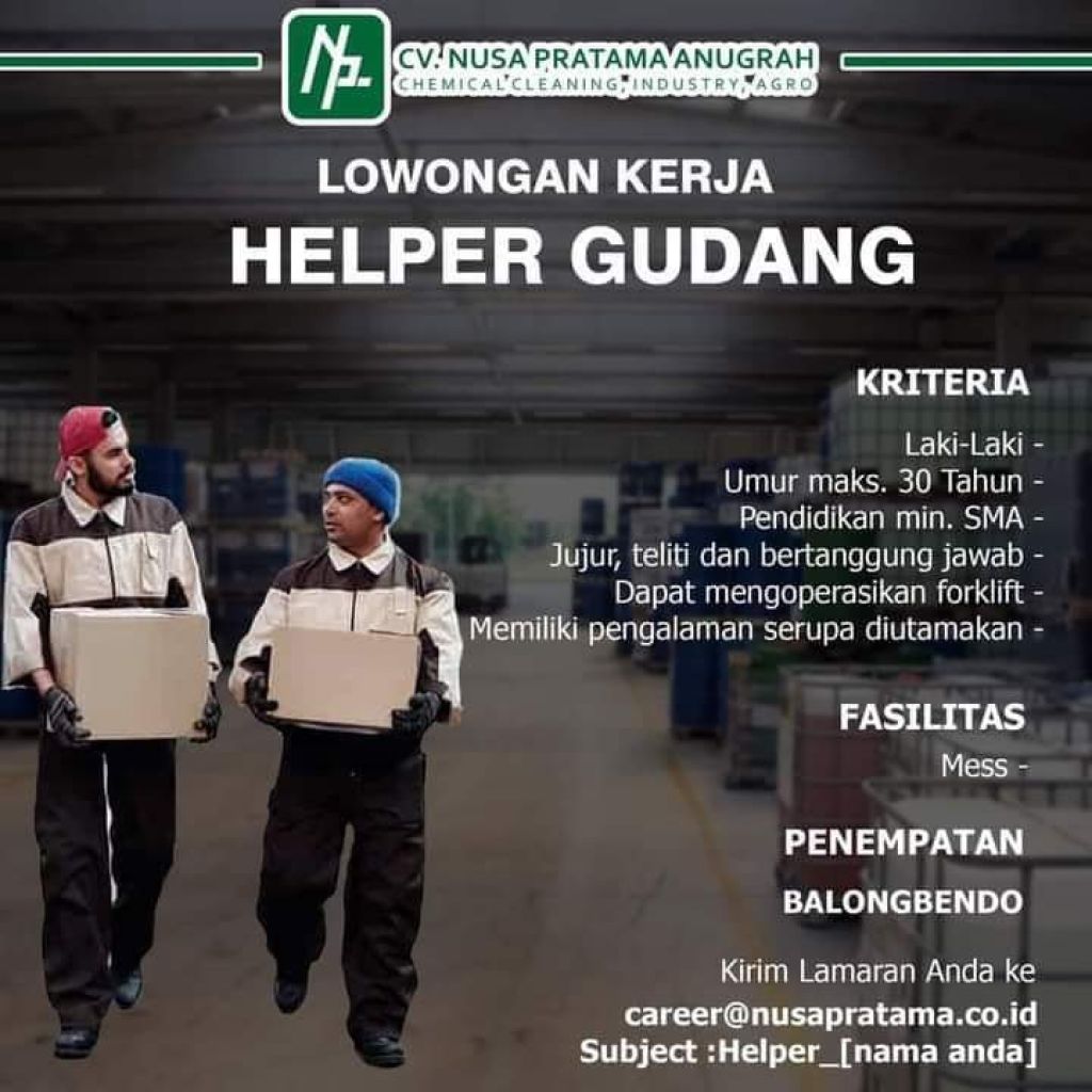 CV Nusa Pratama Anugrah Buka Lowongan Sebagai Helper Gudang