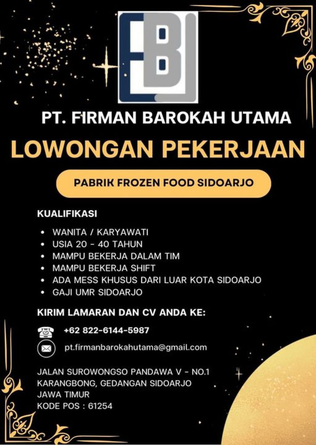 Lowongan kerja PT Firman Barokah Utama