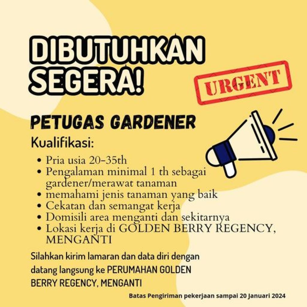 Lowongan kerja di Perumahan Golden Berry Regency
