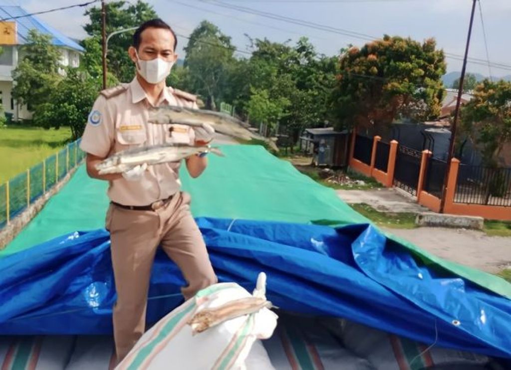 Pejabat Karantina melakukan pemeriksaan fisik dan kelengkapan dokumen terhadap ikan kering 