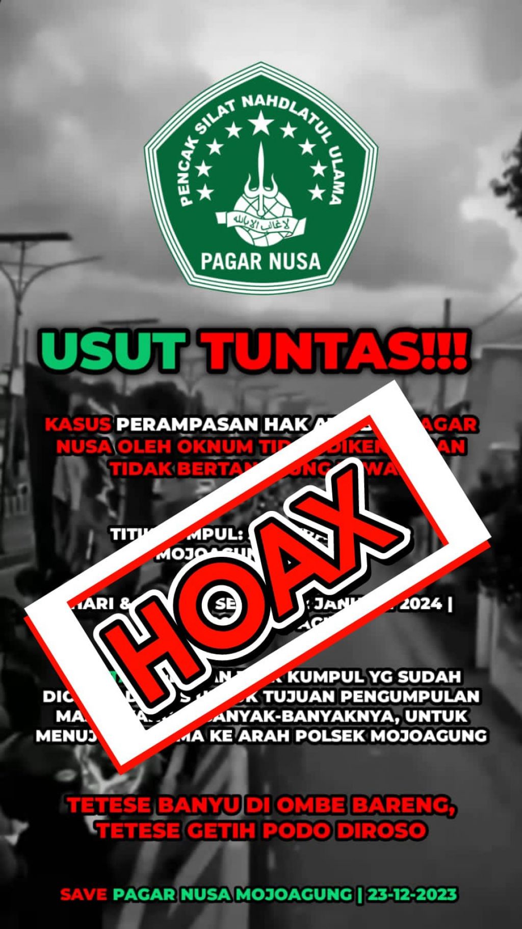 Berita hoax yang beredar mengenai rencana pengumpulan massa 