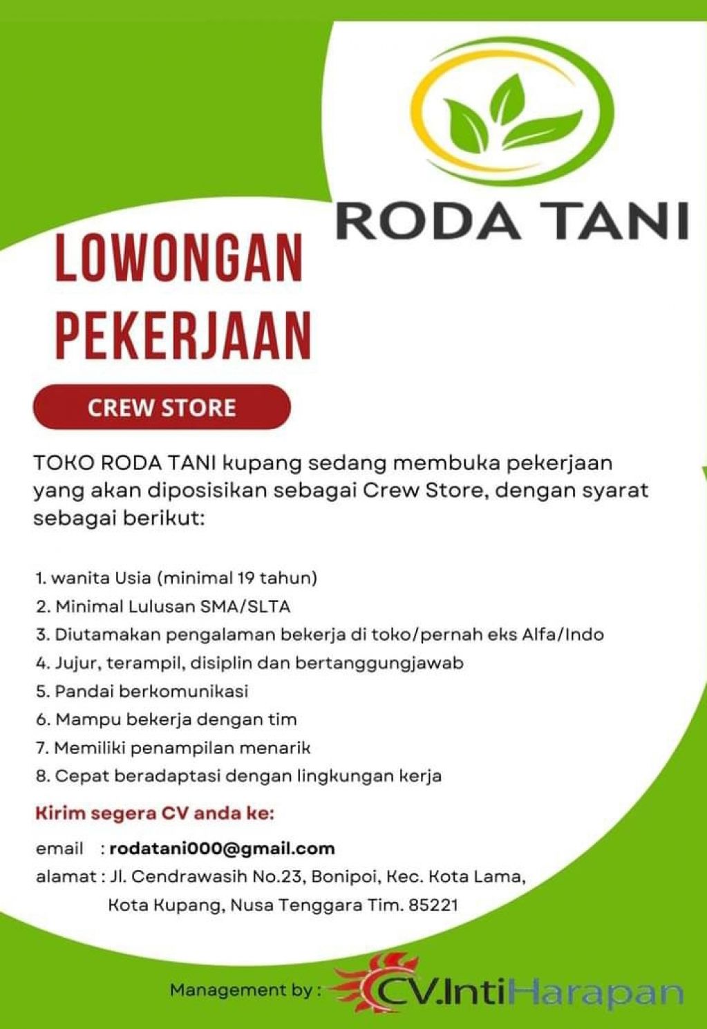 Lowongan kerja Toko Roda Tani
