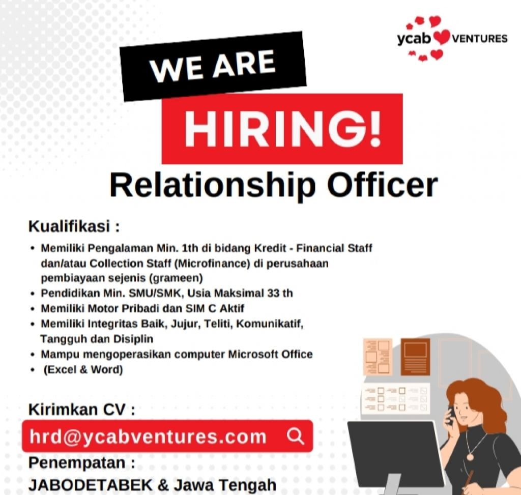 YCAB Ventures membutuhkan Relationship Officer