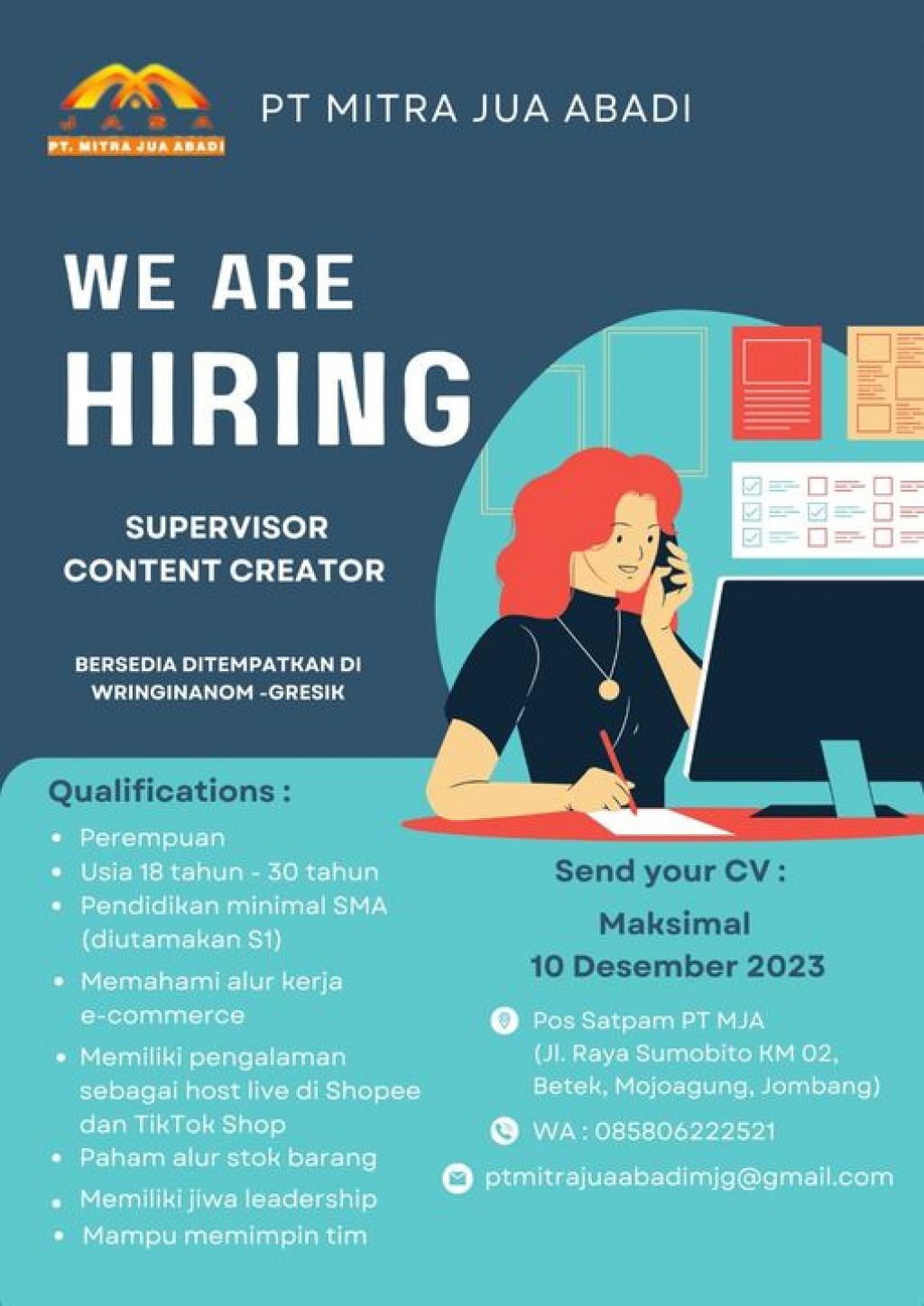 Lowongan kerja PT Mitra Jua Abadi