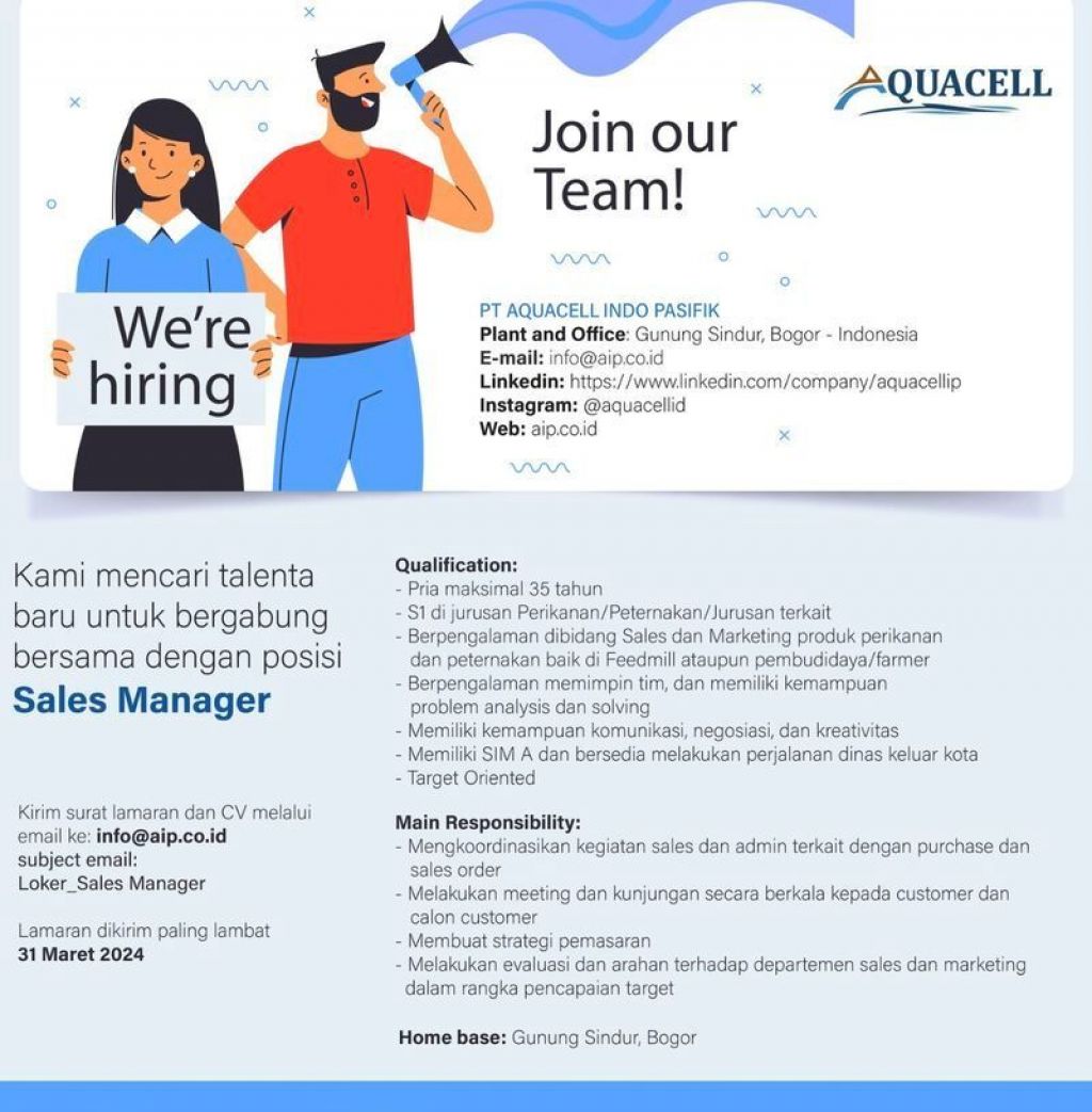 Lowongan kerja di PT Aquacell Indo Pasifik