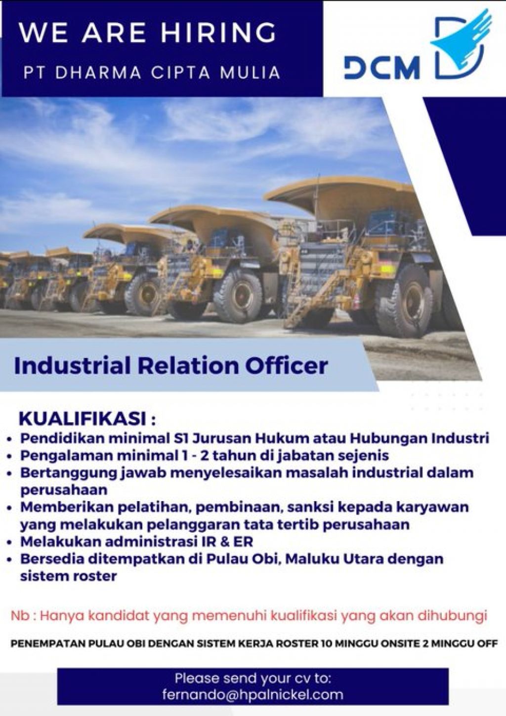 PT Dharma Cipta Mulia membuka kesempatan kerja
