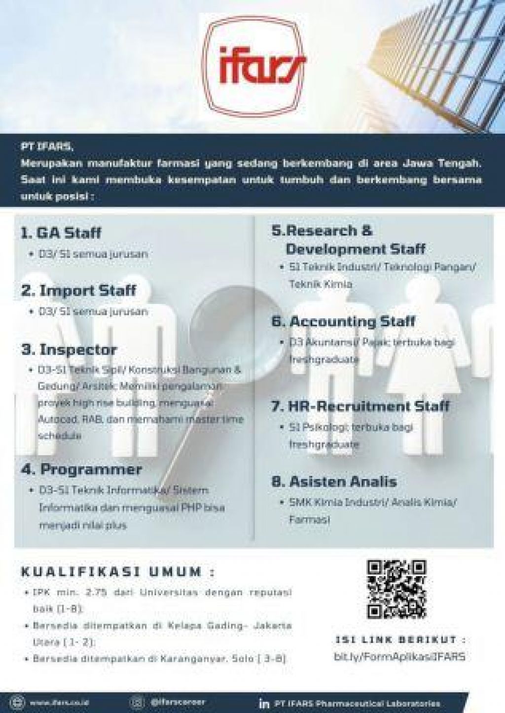 Lowongan kerja di PT Ifars Pharmaceutical Laboratories
