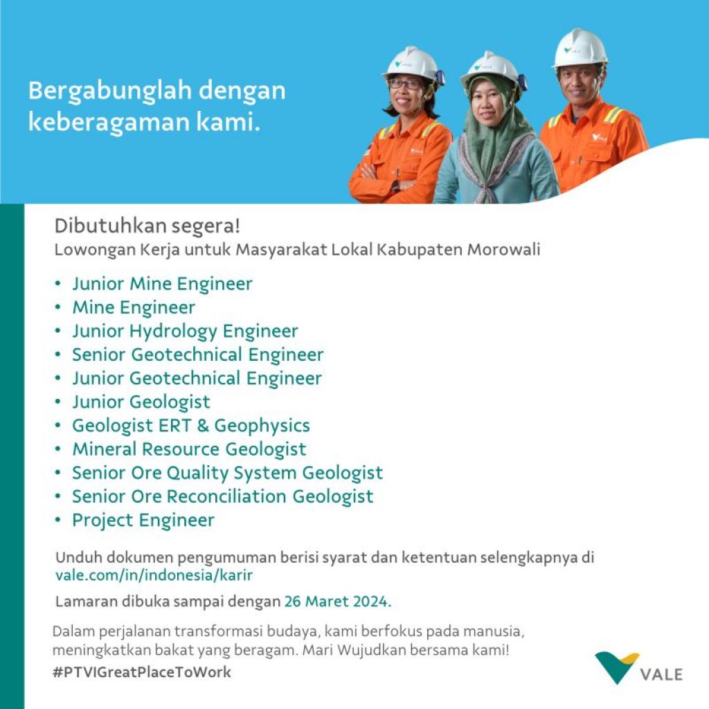 Lowongan kerja di PT Vale Indonesia