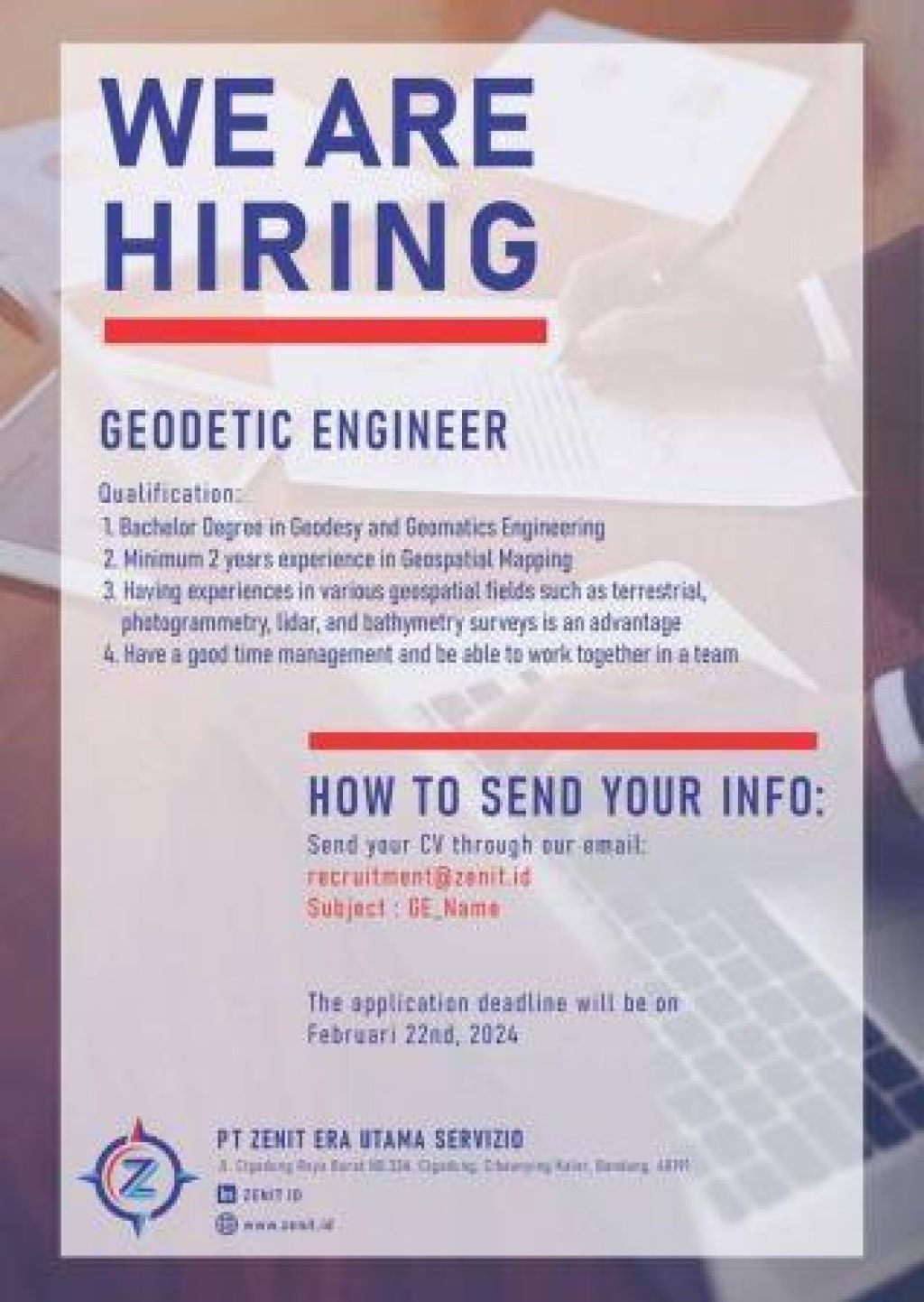 Lowongan kerja di PT Zenit Era Utama Servizio