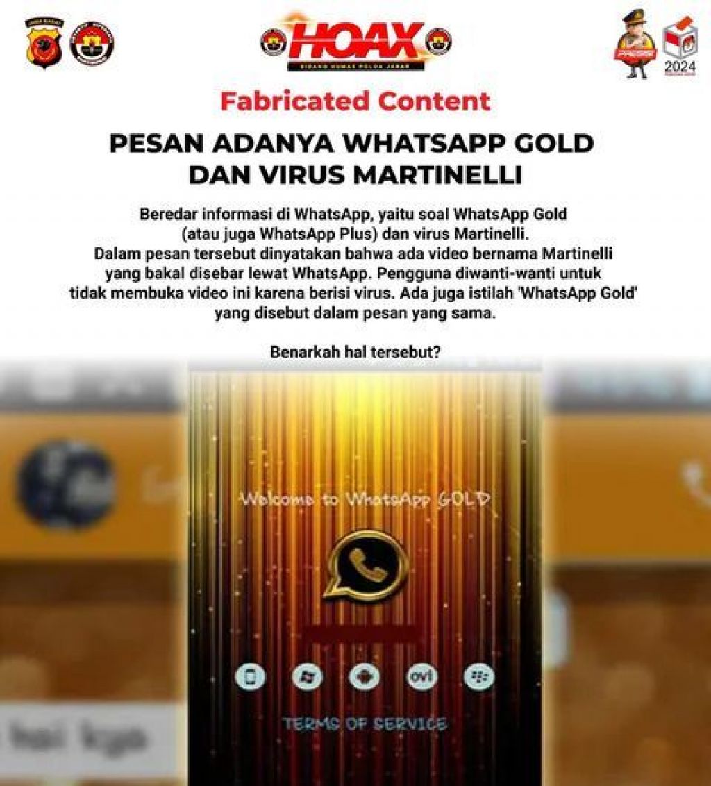 Hoax adanya Whatsapp Gold dan Virus Martinelli
